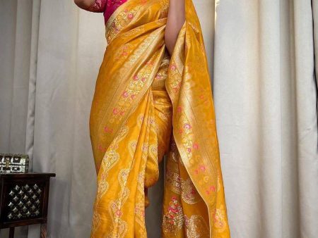 NOZ2TOZ Women s Silk Blend Yellow Woven Design Designer Saree With Blouse Piece For Cheap