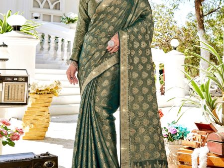 NOZ2TOZ Women s Pure Silk Green Woven Design Designer Saree With Blouse Piece Cheap