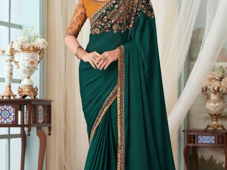 NOZ2TOZ Women s Satin Silk Teal green Embellished Designer Saree With Blouse Piece Online Hot Sale