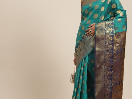 NOZ2TOZ Women s Silk Blend Teal blue Woven Design Woven saree With Blouse Piece Online