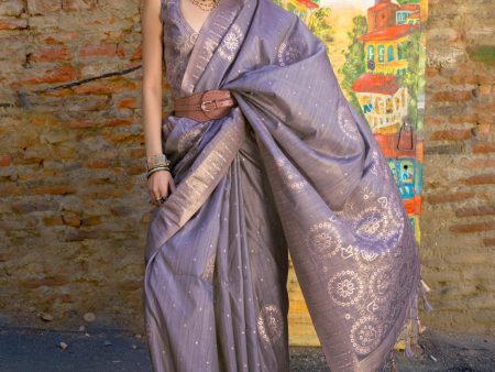 NOZ2TOZ Women s Silk Blend Violet Woven Design Designer Saree With Blouse Piece Online now