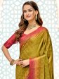 NOZ2TOZ Women s Pure Silk Olive Embellished Designer Saree With Blouse Piece Sale