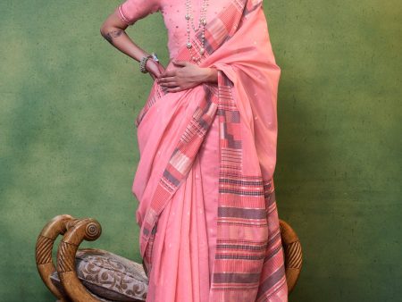 NOZ2TOZ Women s Silk Blend Pink Woven Design Designer Saree With Blouse Piece Cheap