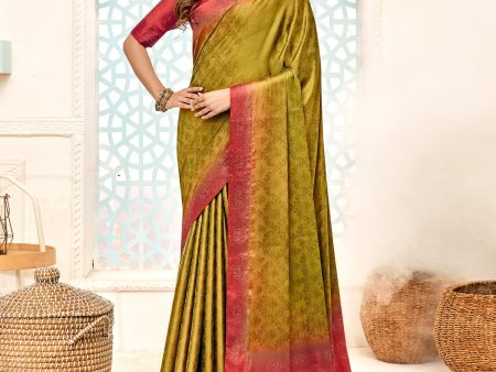 NOZ2TOZ Women s Pure Silk Olive Embellished Designer Saree With Blouse Piece Sale