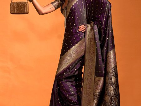 NOZ2TOZ Women s Satin Silk Purple Woven Design Designer Saree With Blouse Piece Online Sale