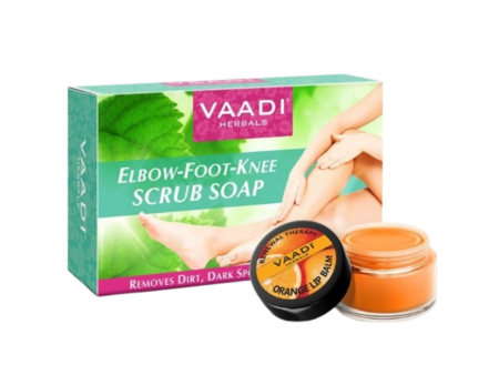 Vaadi Herbals Elbow Foot Knee Scrub Soap & Orange Lip Balm Combo Supply